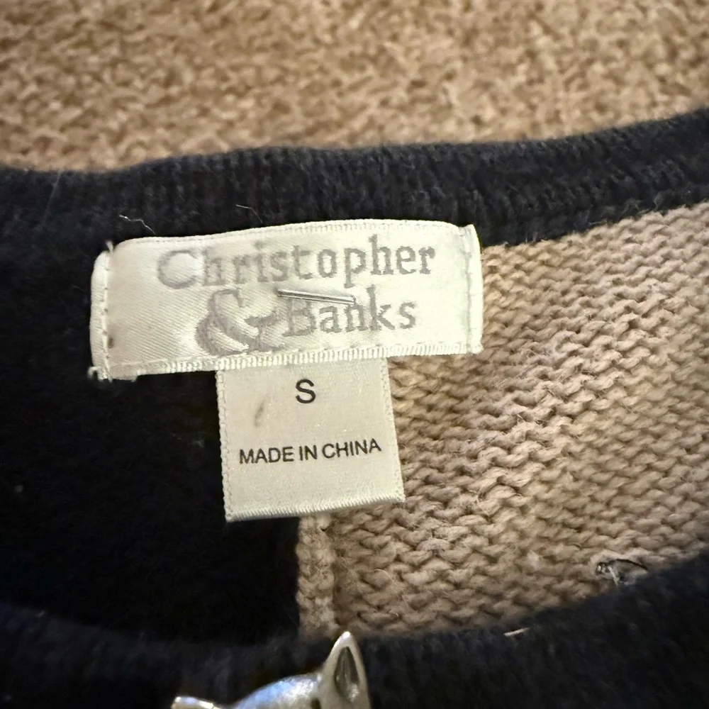 Vintage 2003 Christopher & Banks Cat Sweater Cardigan Ramie Cotton Embroidered - Picture 2 of 11
